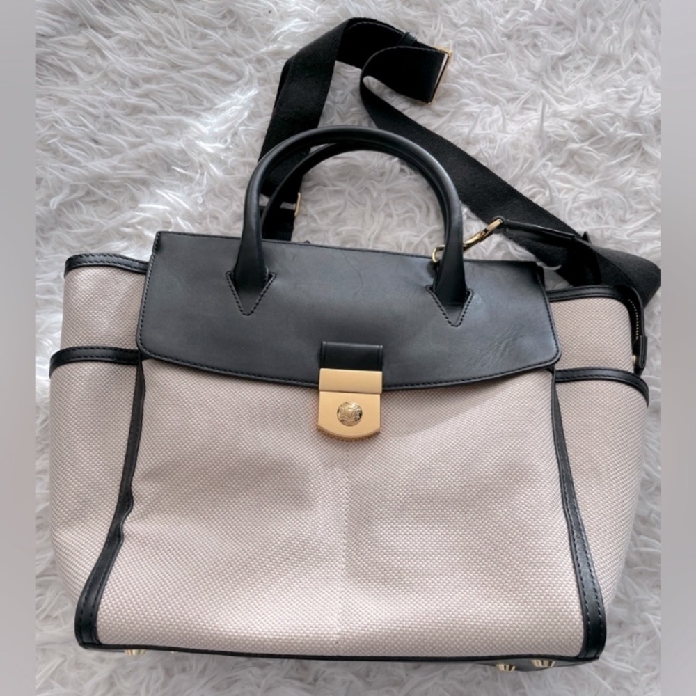 Veronica Beard leather trim canvas bag black natural NWOT